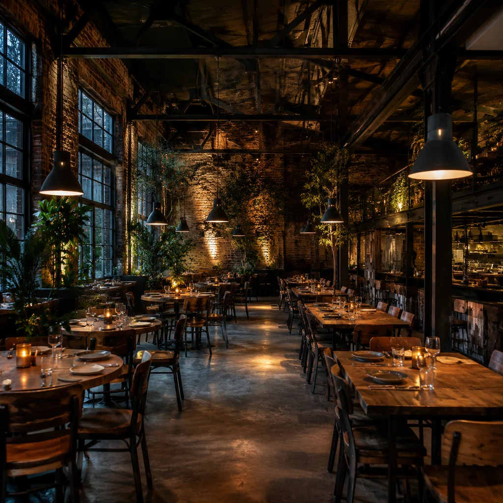 Converted factory restaurant prompt cover